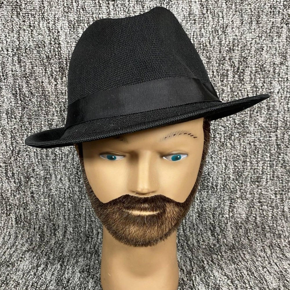 VTG Kangol Tropic Monte Carlo Fedora Hat Black Mesh Trilby Gold Logo Mens
